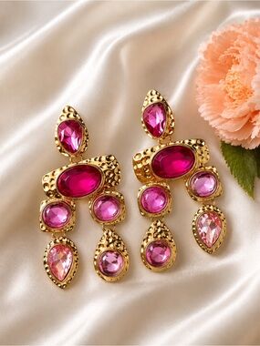 ✨ Pink Statement Crystal Chandelier Earrings ✨